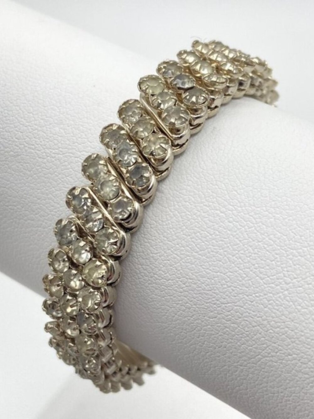 Vintage Rhinestone Expansion Bracelet Prong Set Stones (Japan, Retro, 1950s/60s)